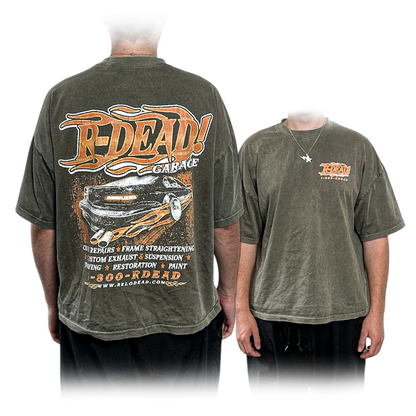 "R-DEAD GARAGE" OLIVE VINTAGE OVERSIZED T-SHIRT